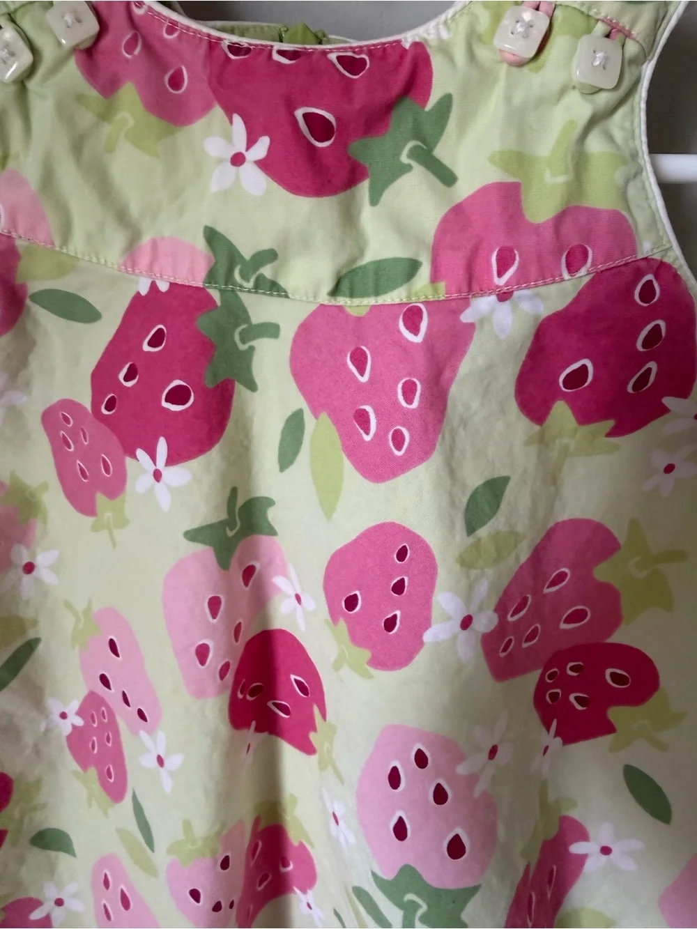 Gymboree Girls 6-12M Green Pink Strawberry A-Line Cotton Dress Zip Back